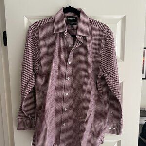 Bonobos Red & White Checkered Button-Down Dress Shirt - Size 15.5/32-33